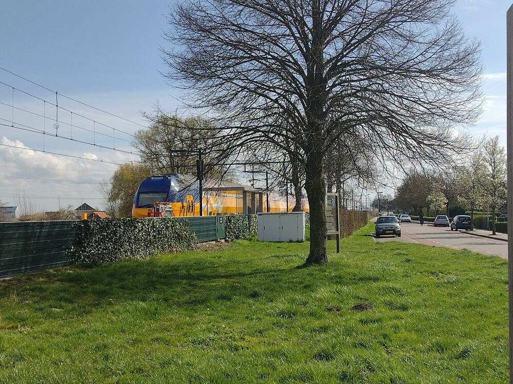 Een insectenhotel in een groenstrook bij het station van Krabbendijke